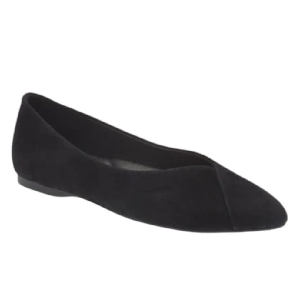 BIRDIES Goldfinch Pointed Toe Flat In Black Suede